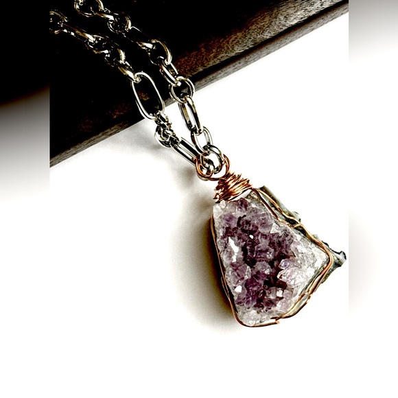 Hand Crafted Jewelry - Rare Find Amethyst cluster wire wrapped in copper wire pendant